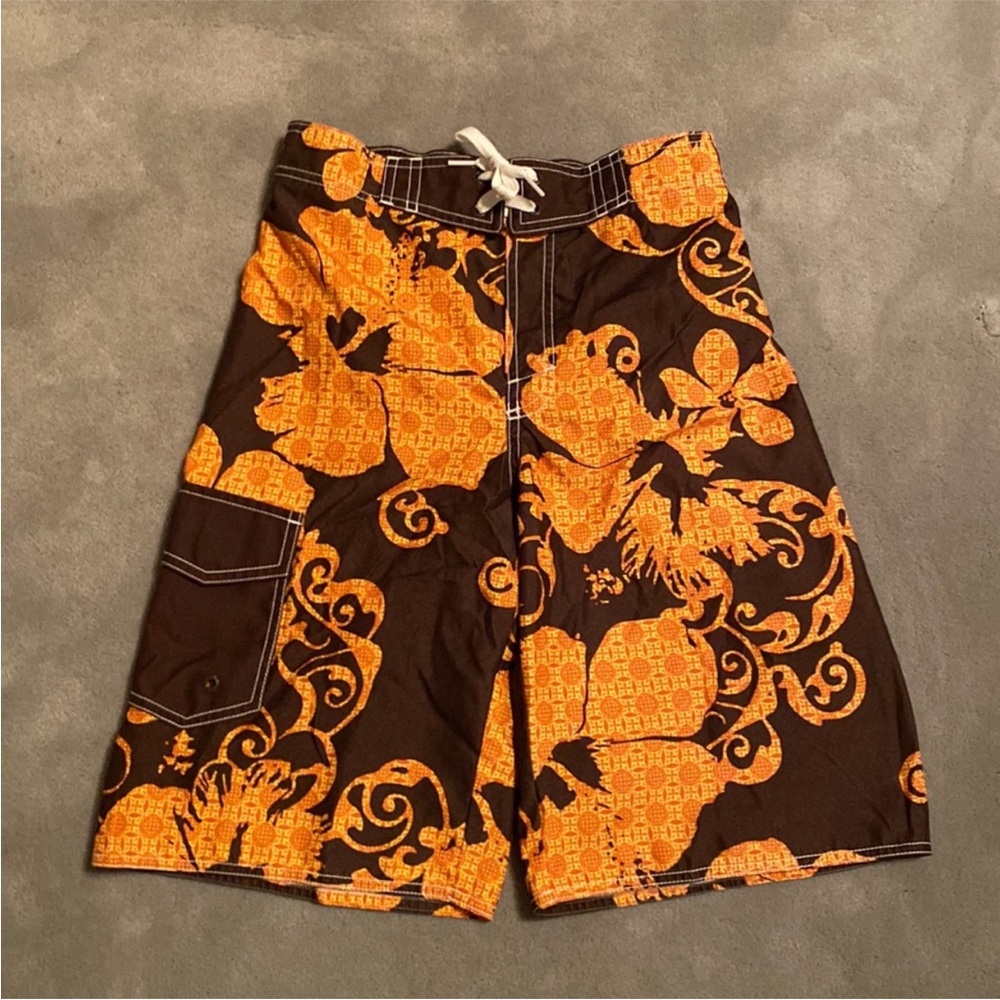 Old Navy Patterned Mens Swim Trunks | Color: Brown & Orange | Size: S